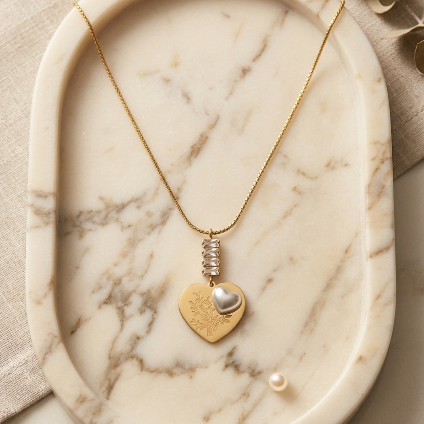 Golden Heart Pearl Pendant