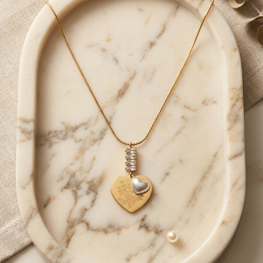 Golden Heart Pearl Pendant