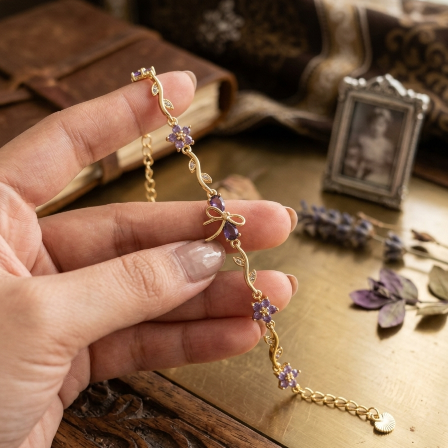 Lavender Vine Charm Tulip Bracelet