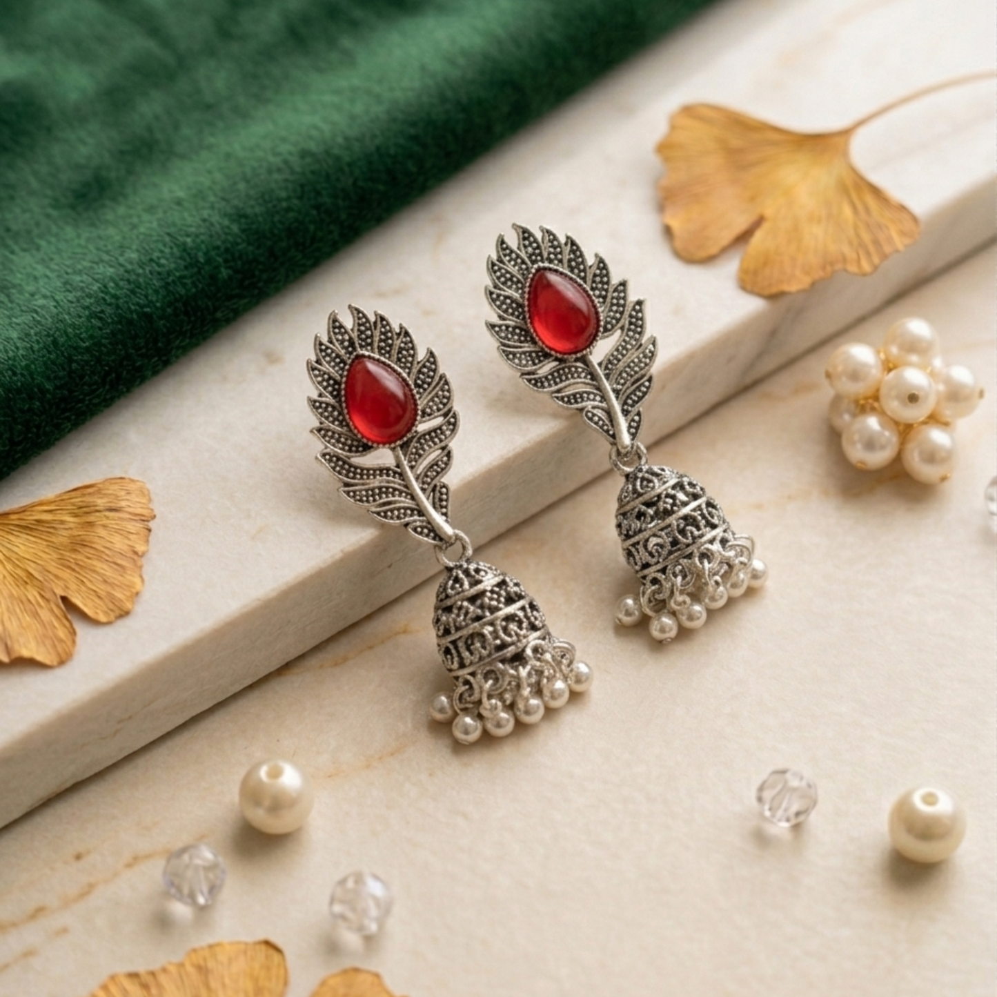 Royal Red Stone Jhumkas
