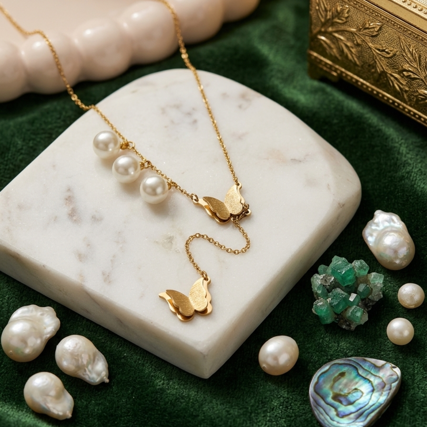 Golden Butterfly Pearl Pendant