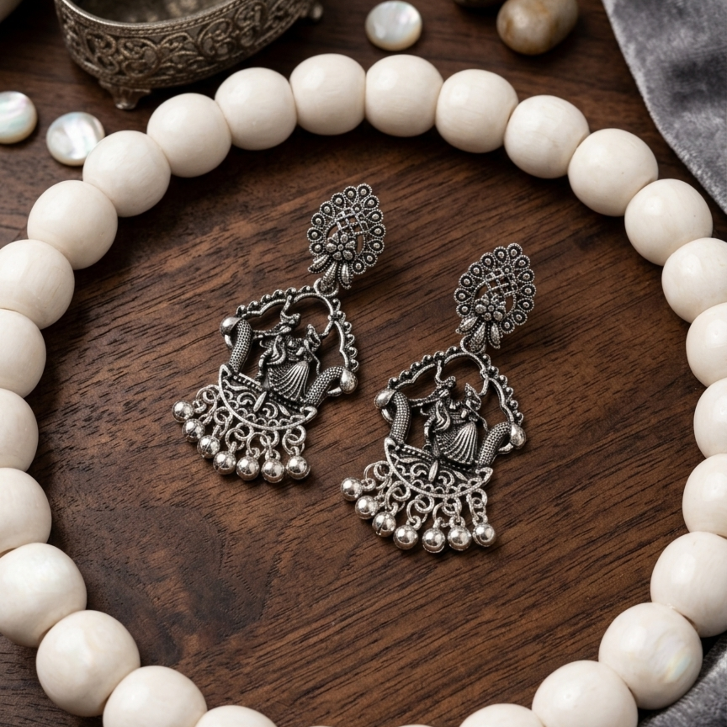 Oxidised Silver Radha Krishna Jhumka