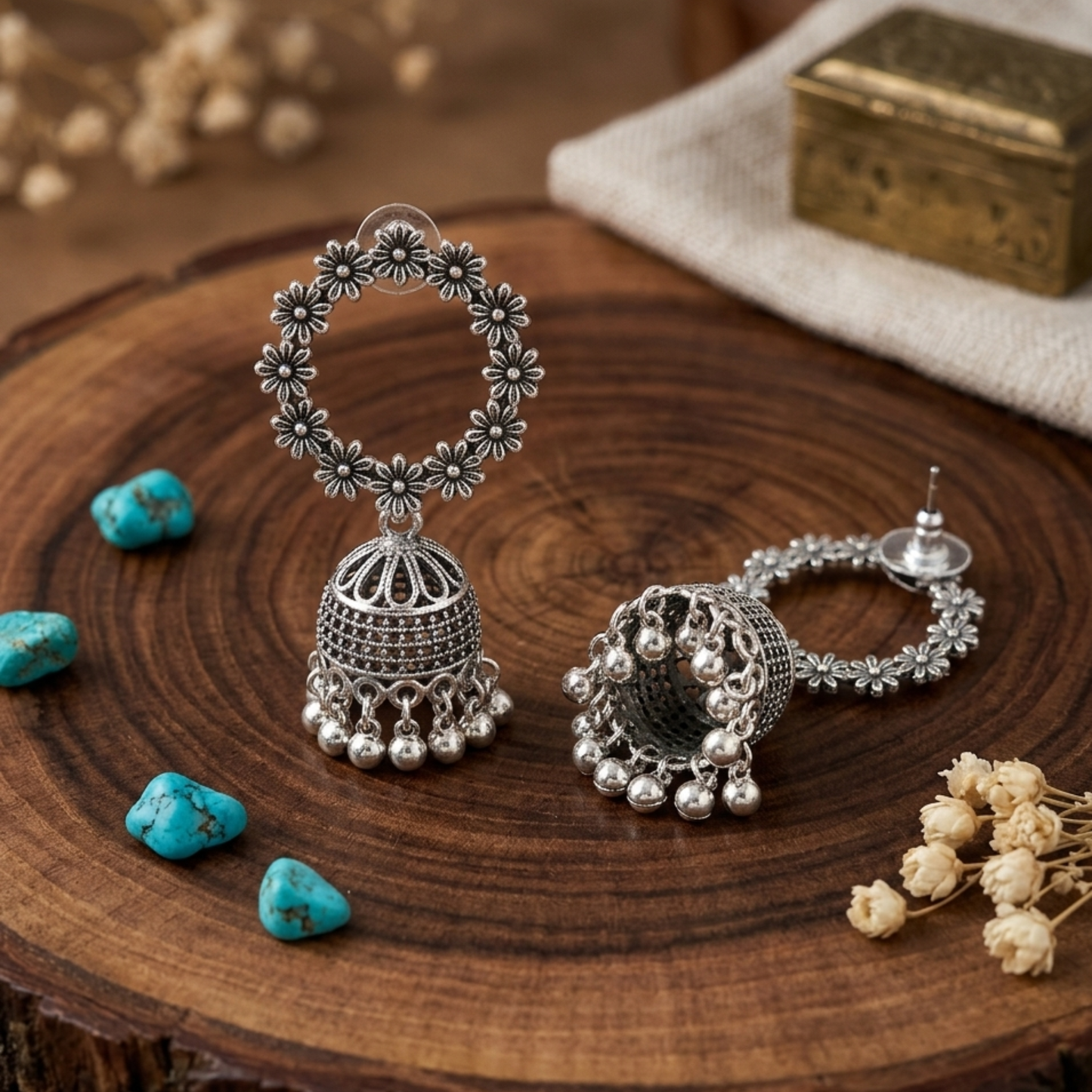 Ethnic Oxidized Flower Earrings