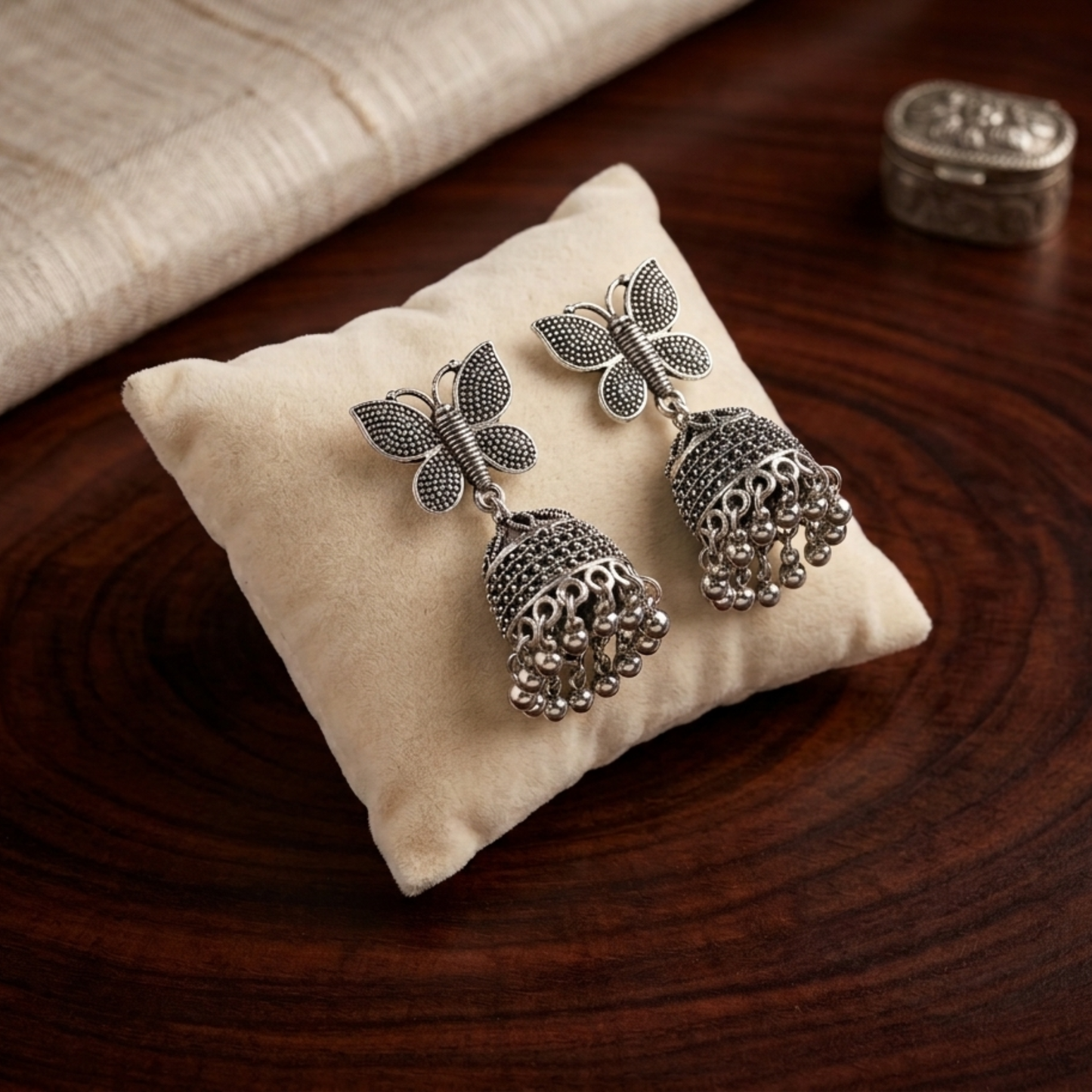 Oxidized Silver Butterfly Drop Earrings