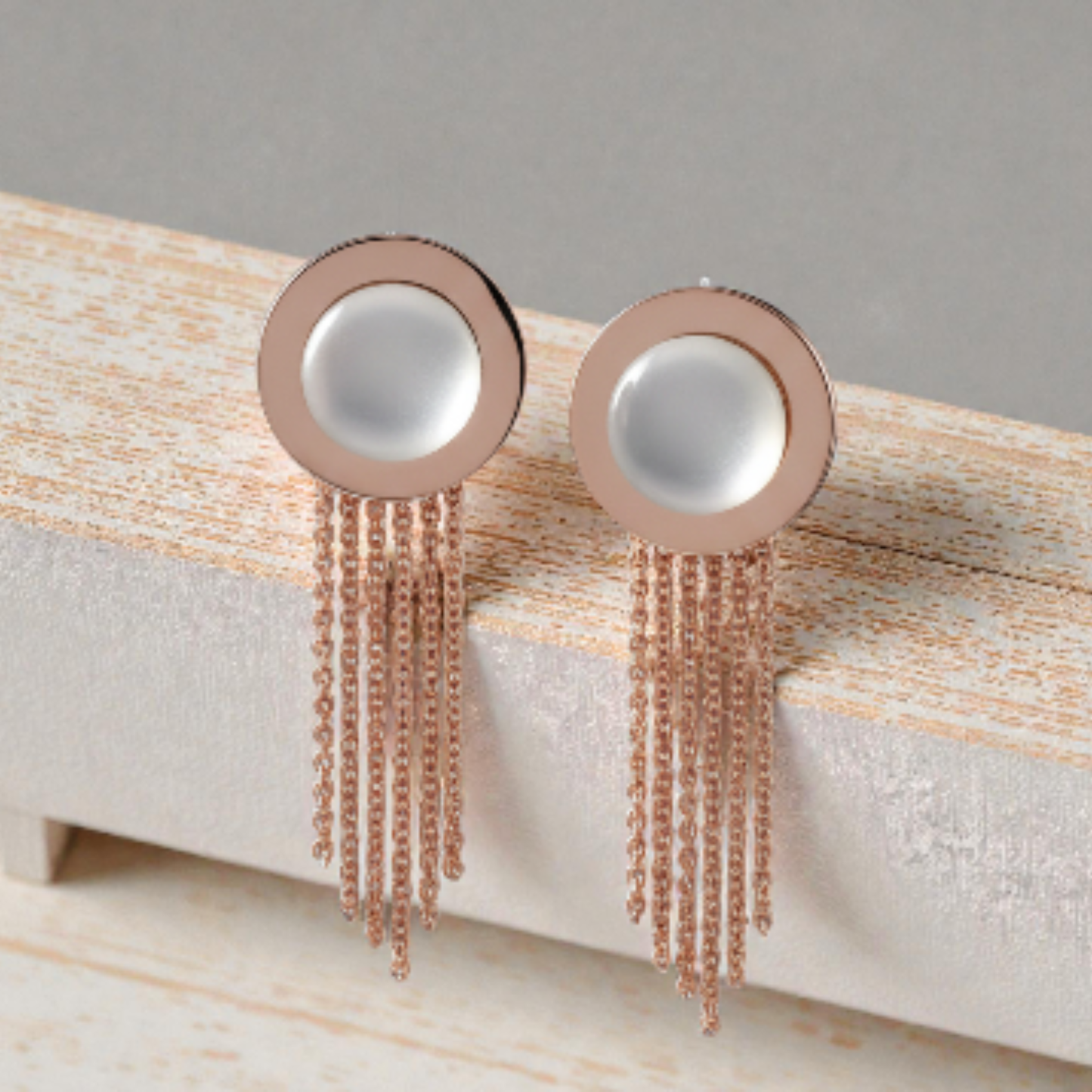 Gold Circular Stud Chain Tassel Earrings