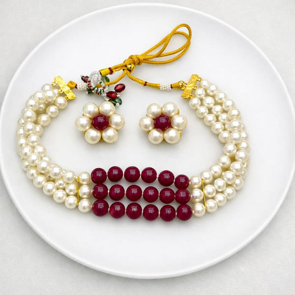 Classic Pearl & Red Bead Jewelry Set