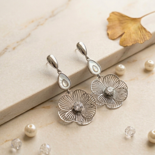Pearl Bloom Silver Earrings