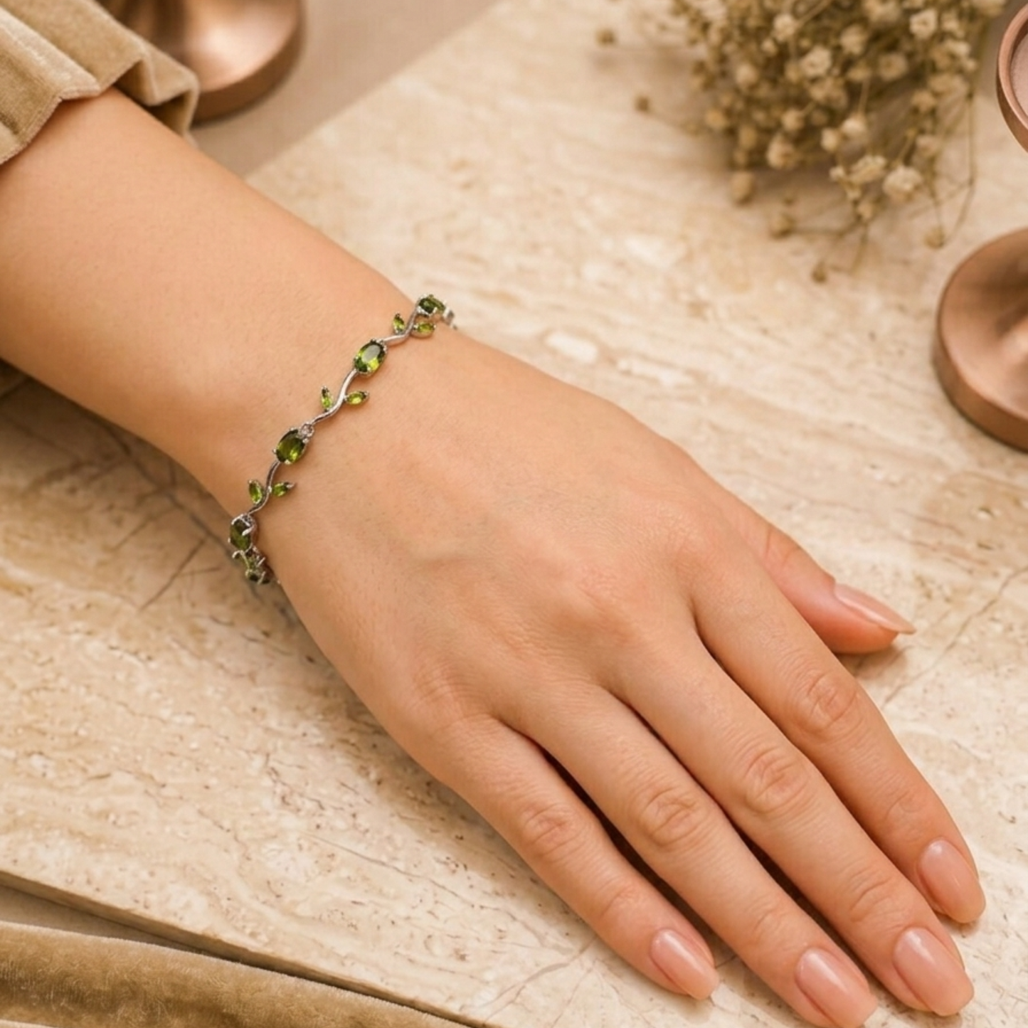 Emerald Bloom Vine Tulip Bracelet