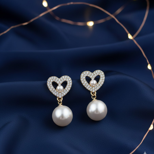 Pearl Heart Drop Earrings