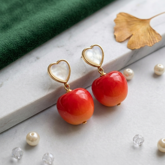 Pearl Heart Cherry Earrings