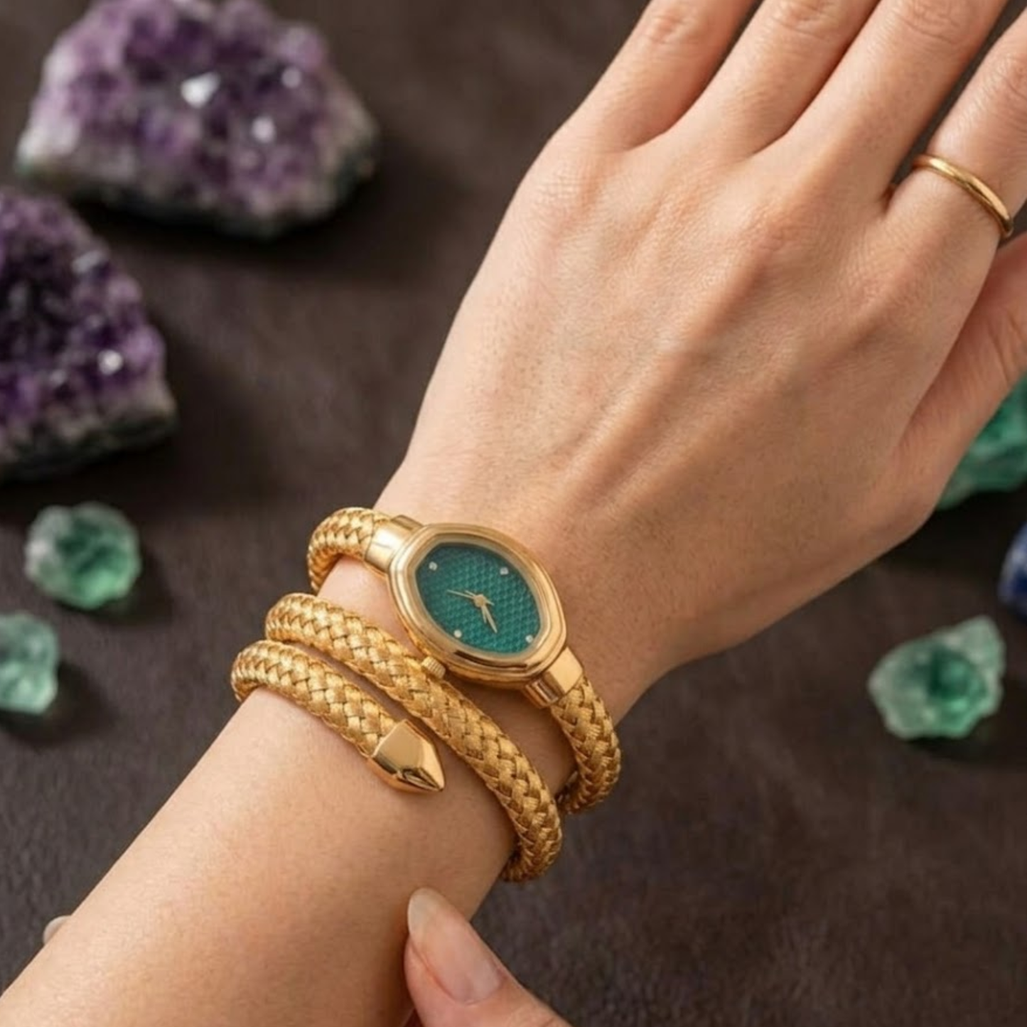 Gold-Tone Snake Wrap Bracelet Watch