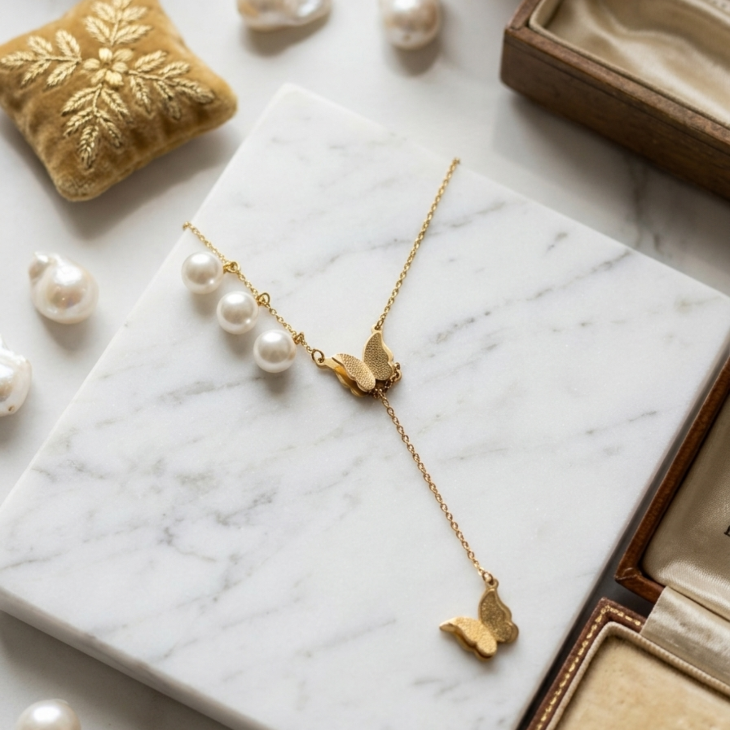 Golden Butterfly Pearl Pendant
