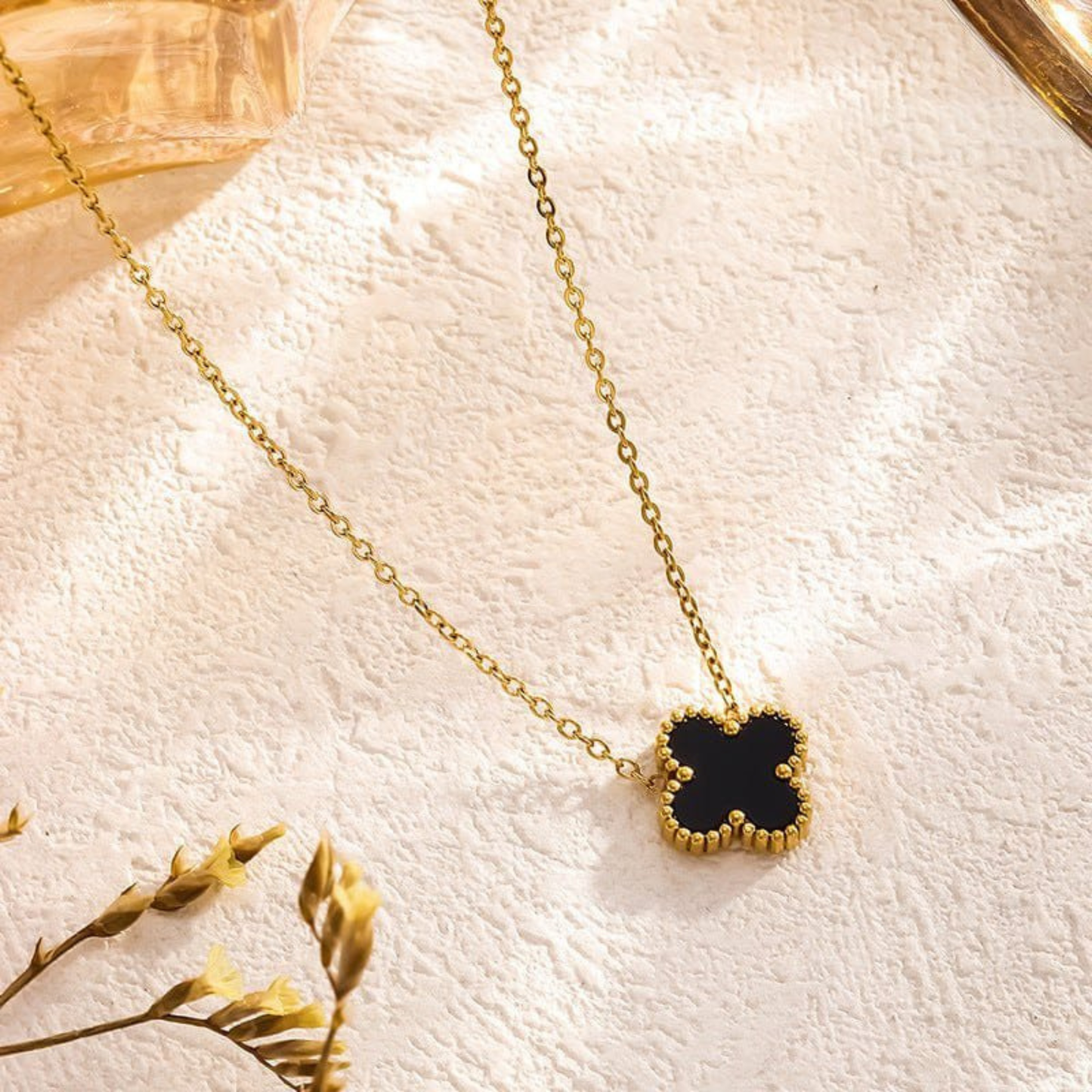 Midnight Clover Gold Pendant Necklace
