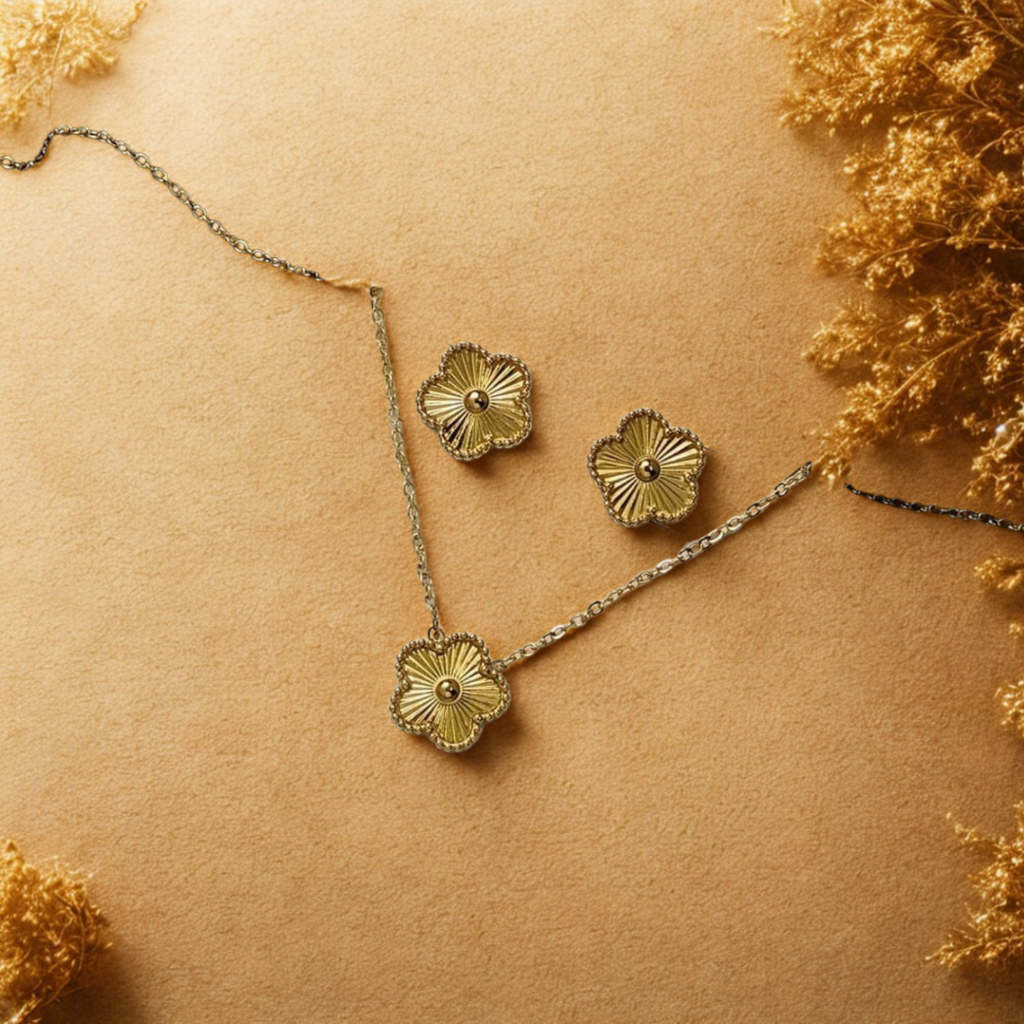 Golden Bloom Floral Pendant Set