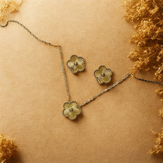 Golden Bloom Floral Pendant Set