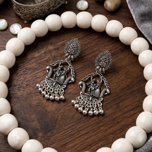 Oxidised Silver Radha Krishna Jhumka