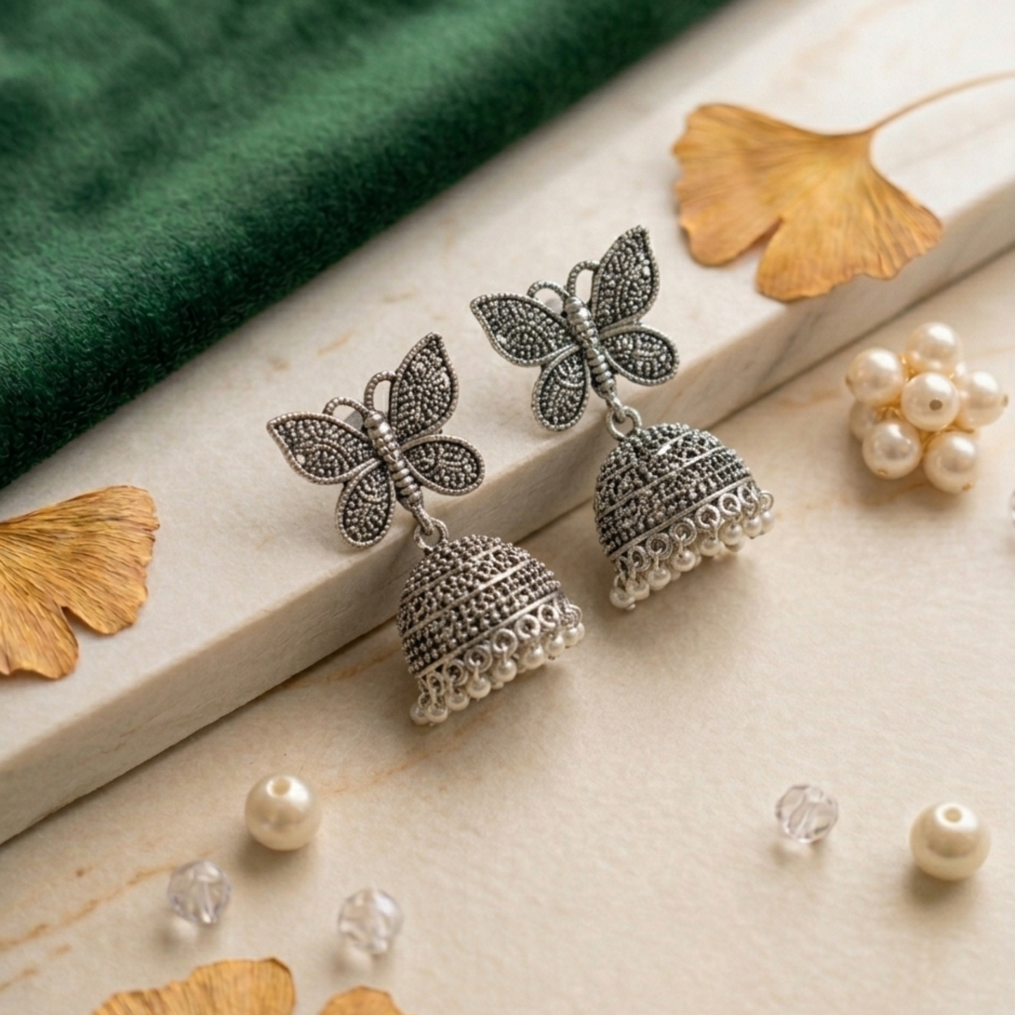 Oxidised Butterfly Jhumka Earrings