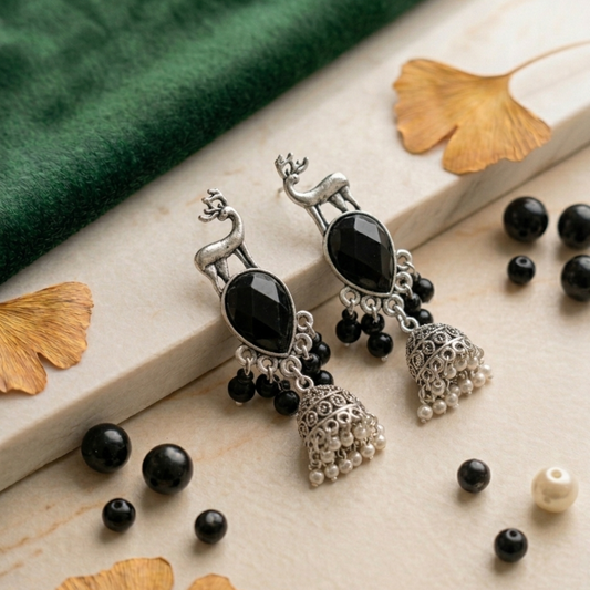 Black Stone Jhumka Earrings