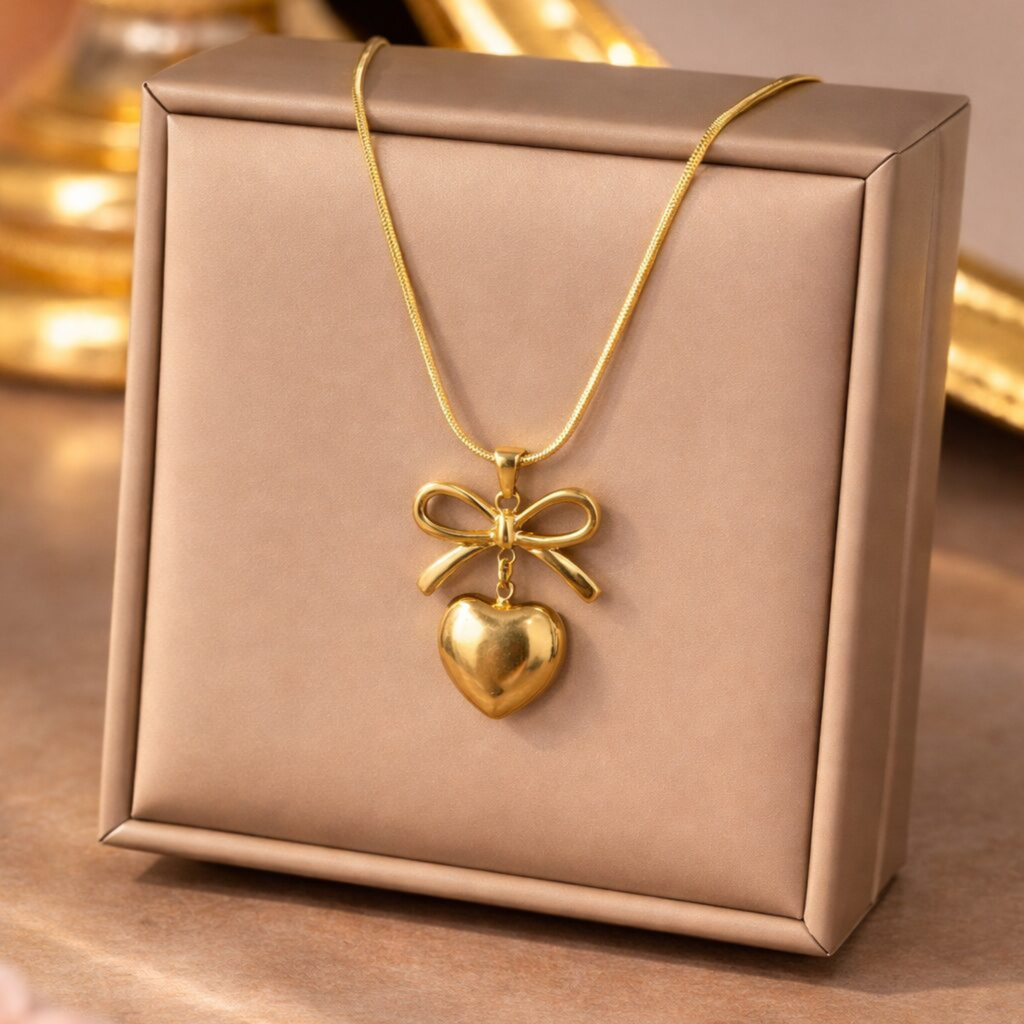 Golden Bow Heart Pendant