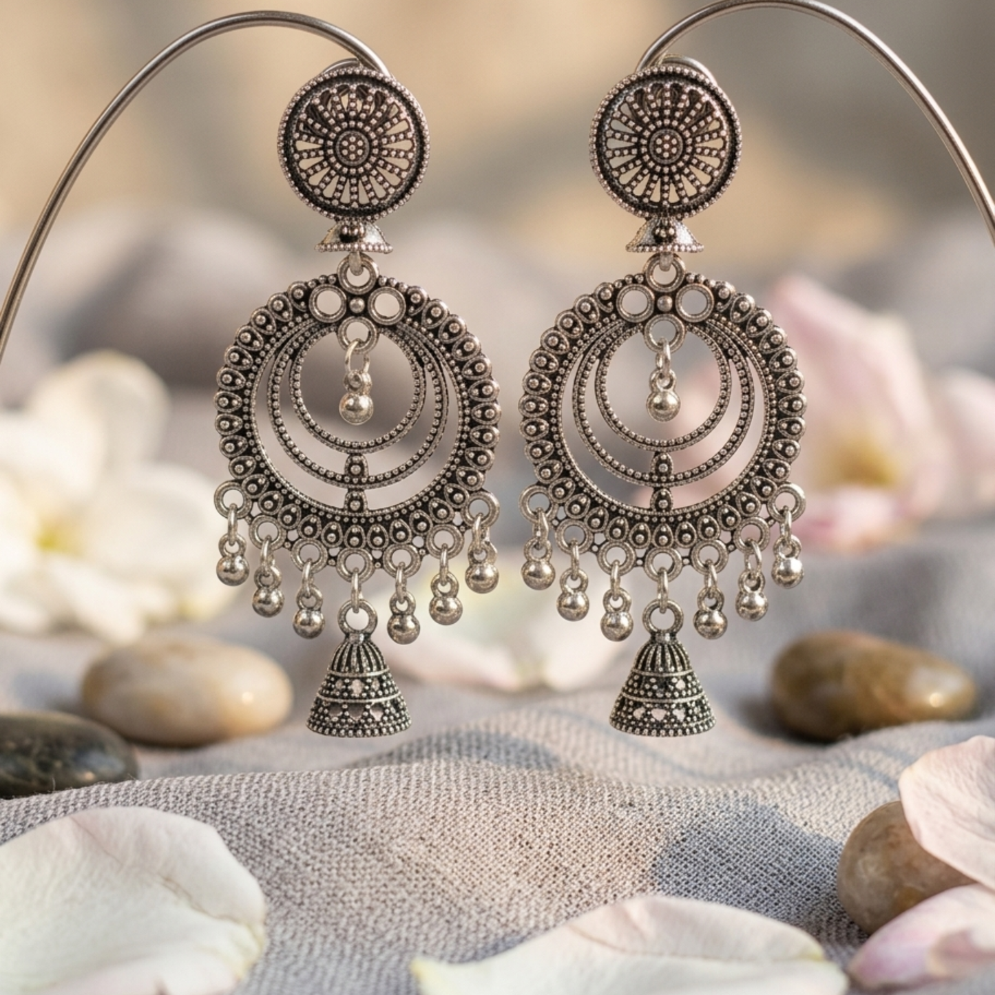 Moon Circle Oxidized Earrings