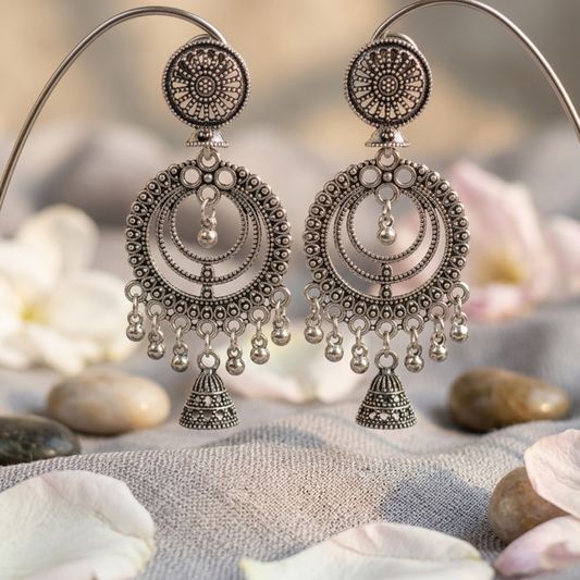 Moon Circle Oxidized Earrings