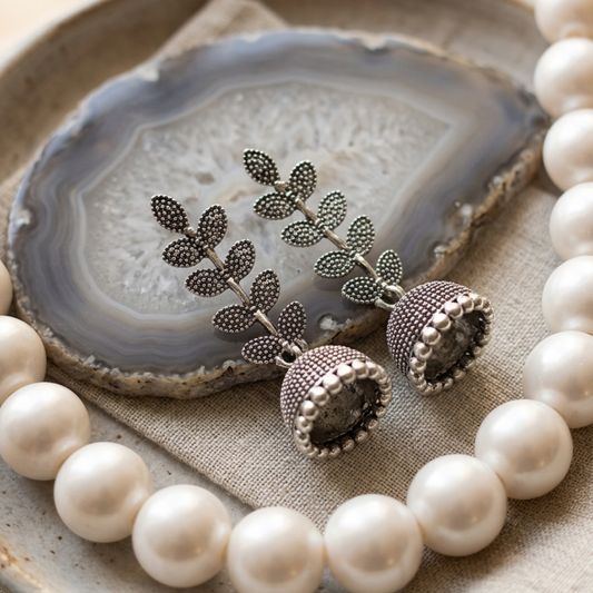 Silver Vine Jhumka Earrings