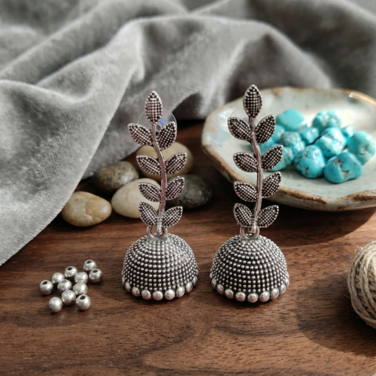 Silver Vine Jhumka Earrings
