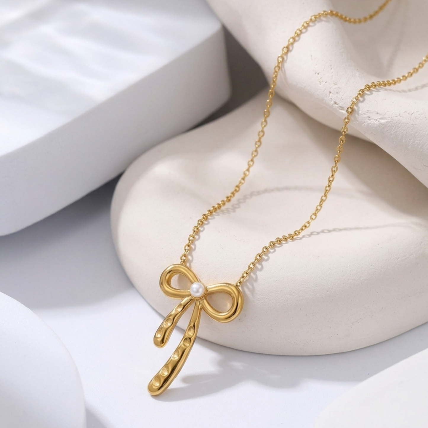 Pearl Bow Charm Pendant Set