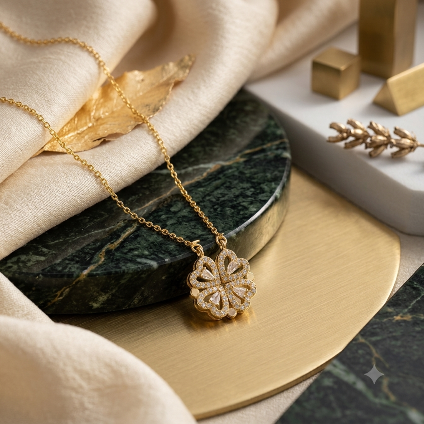 Four-Petal Crystal Clover Pendent Set