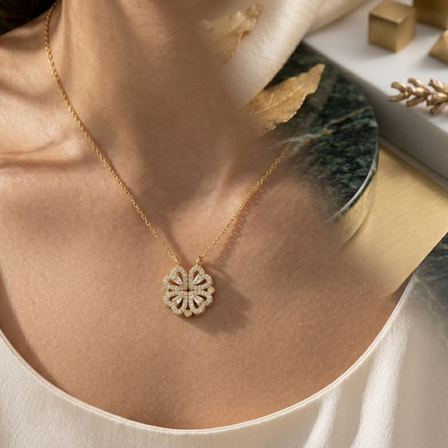 Four-Petal Crystal Clover Pendent Set