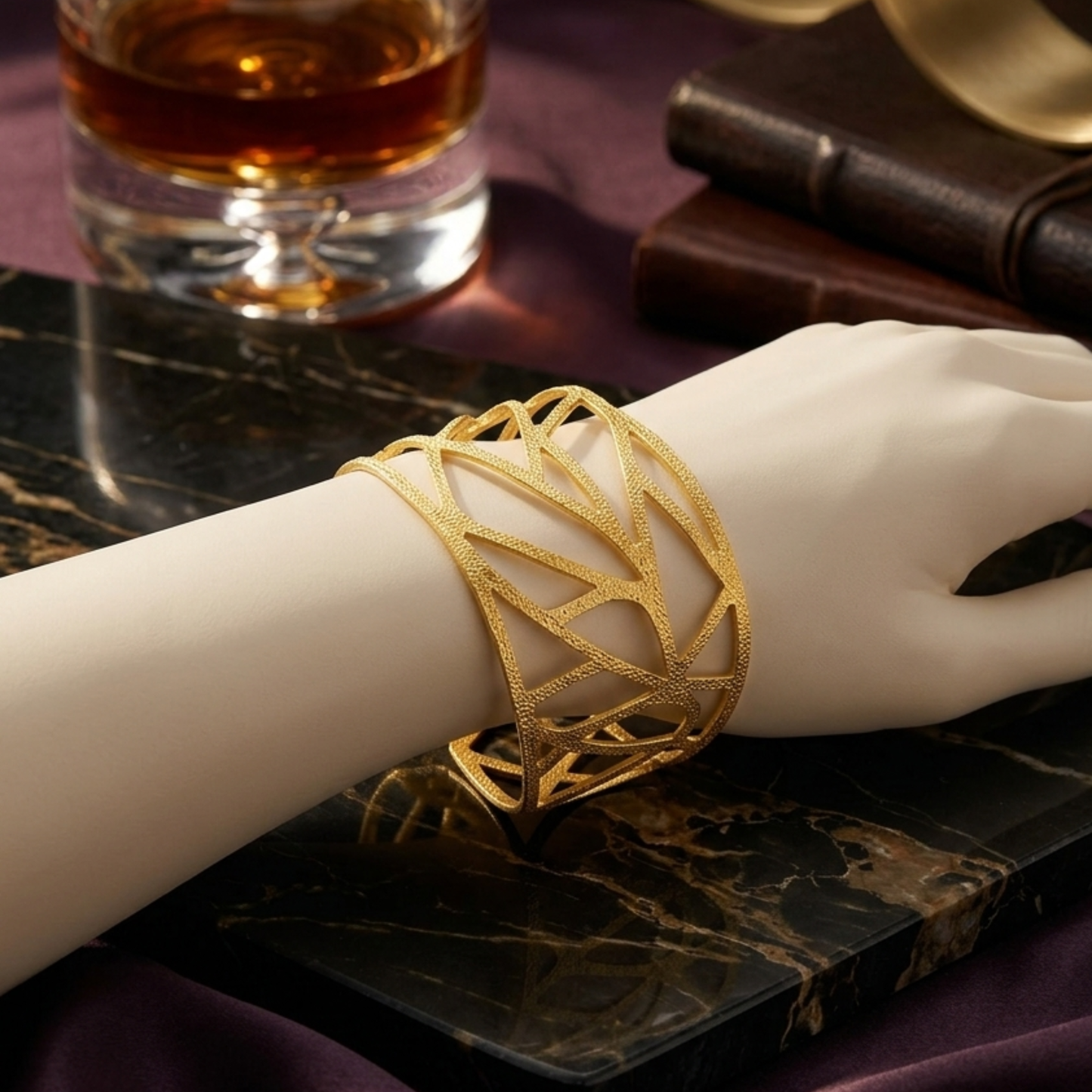 Golden Lattice Elegance Cuff Bracelet