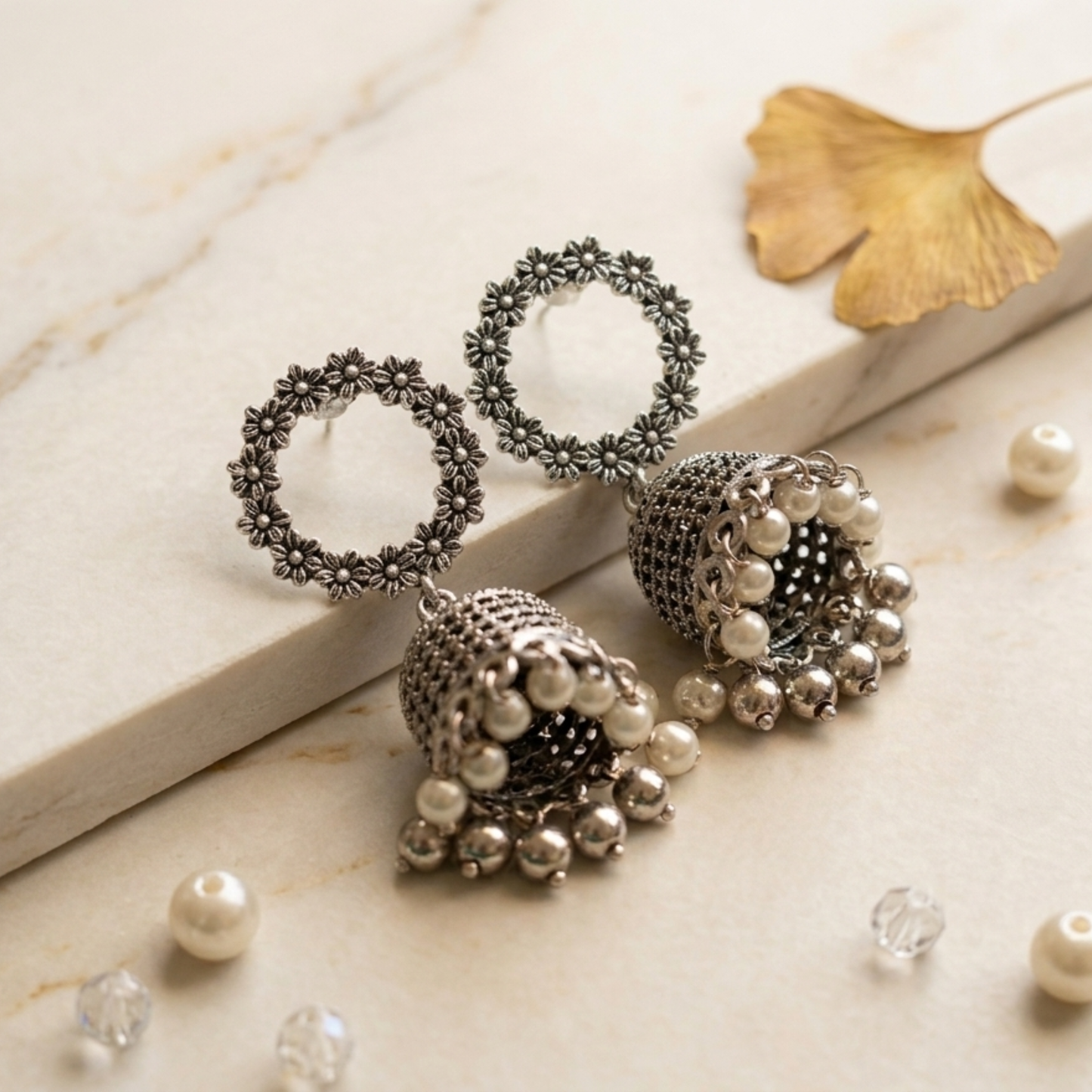 Ethnic Oxidized Flower Earrings