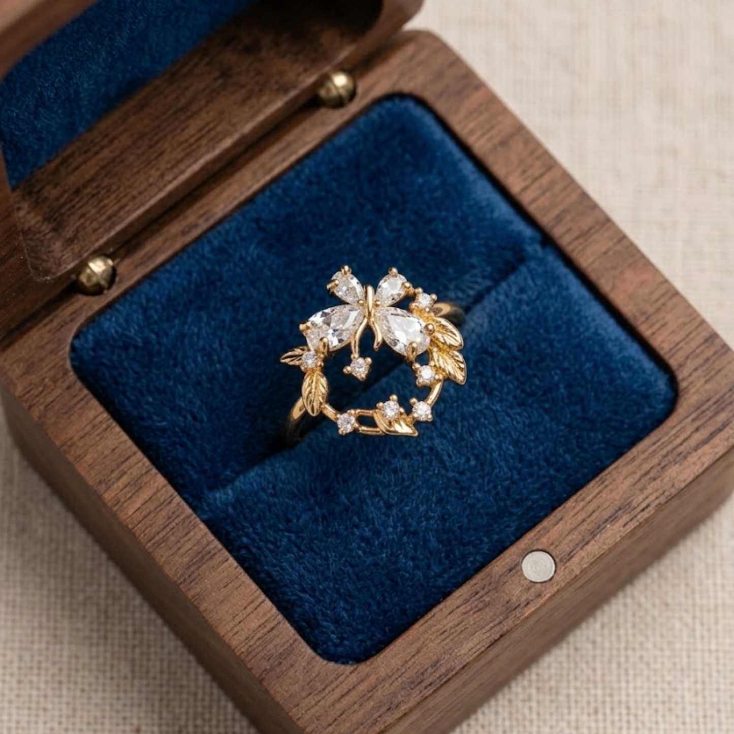 Golden Butterfly Floral Ring