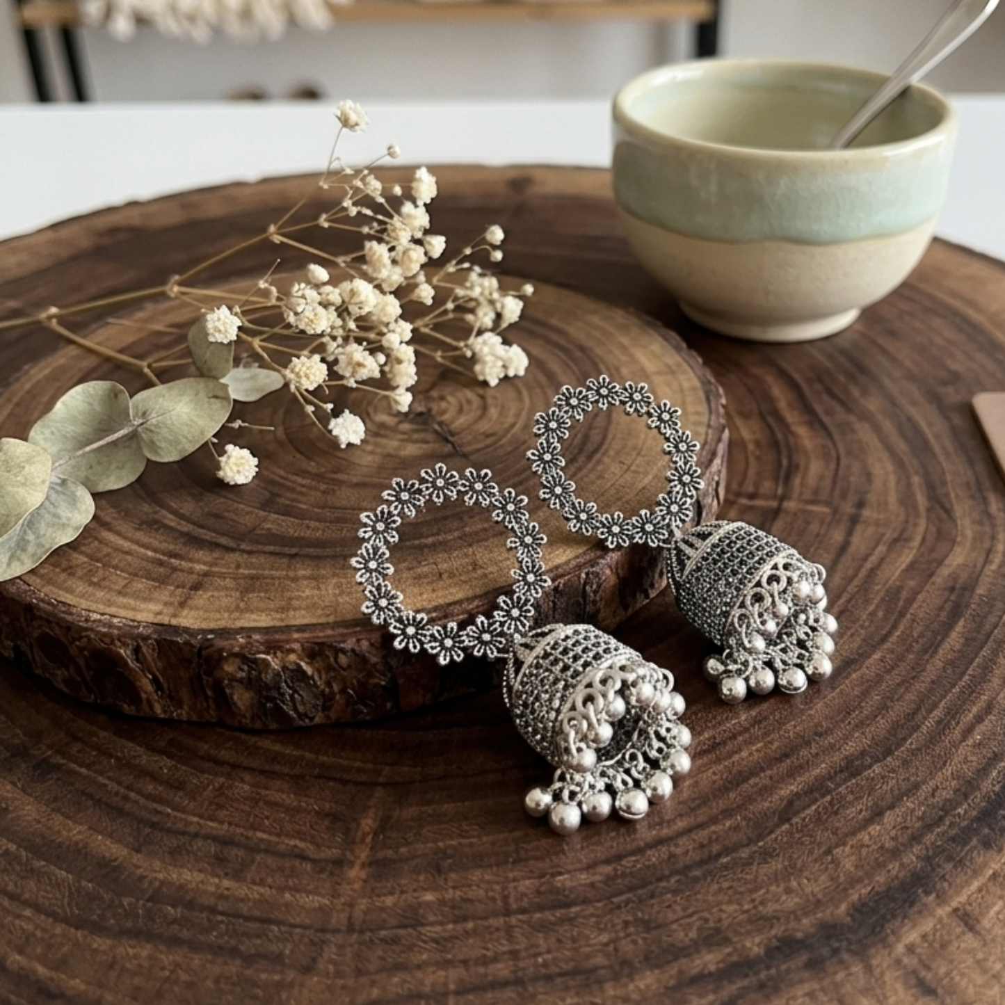 Ethnic Oxidized Flower Earrings
