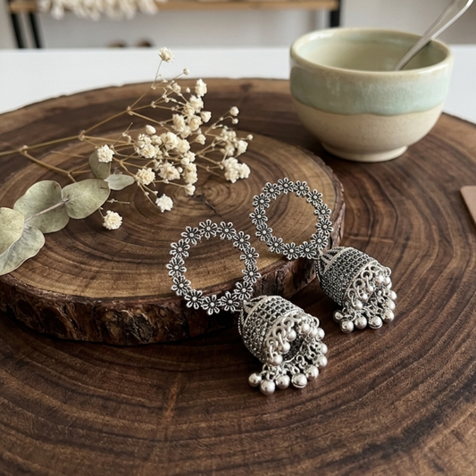Ethnic Oxidized Flower Earrings