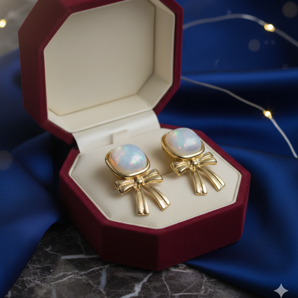 Opal Bow Stud Earrings
