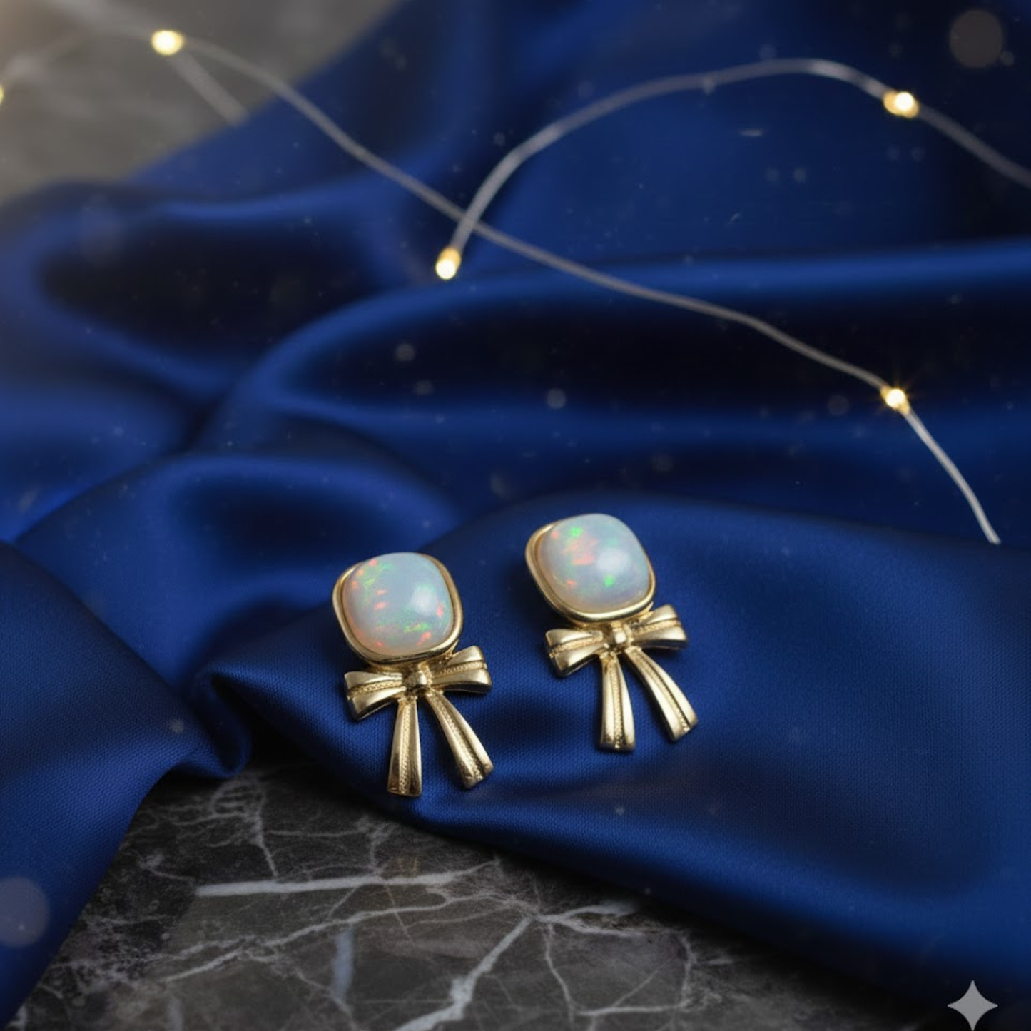 Opal Bow Stud Earrings