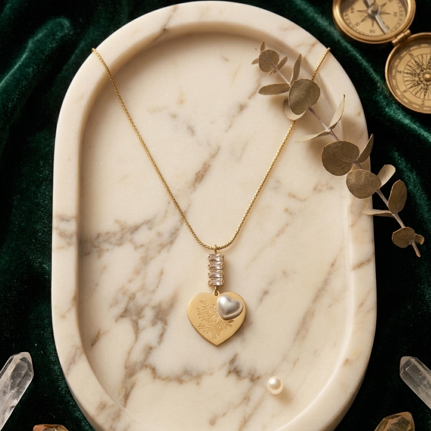 Golden Heart Pearl Pendant
