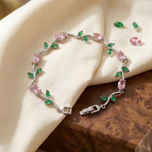 Silver Pink Tulip Bracelet