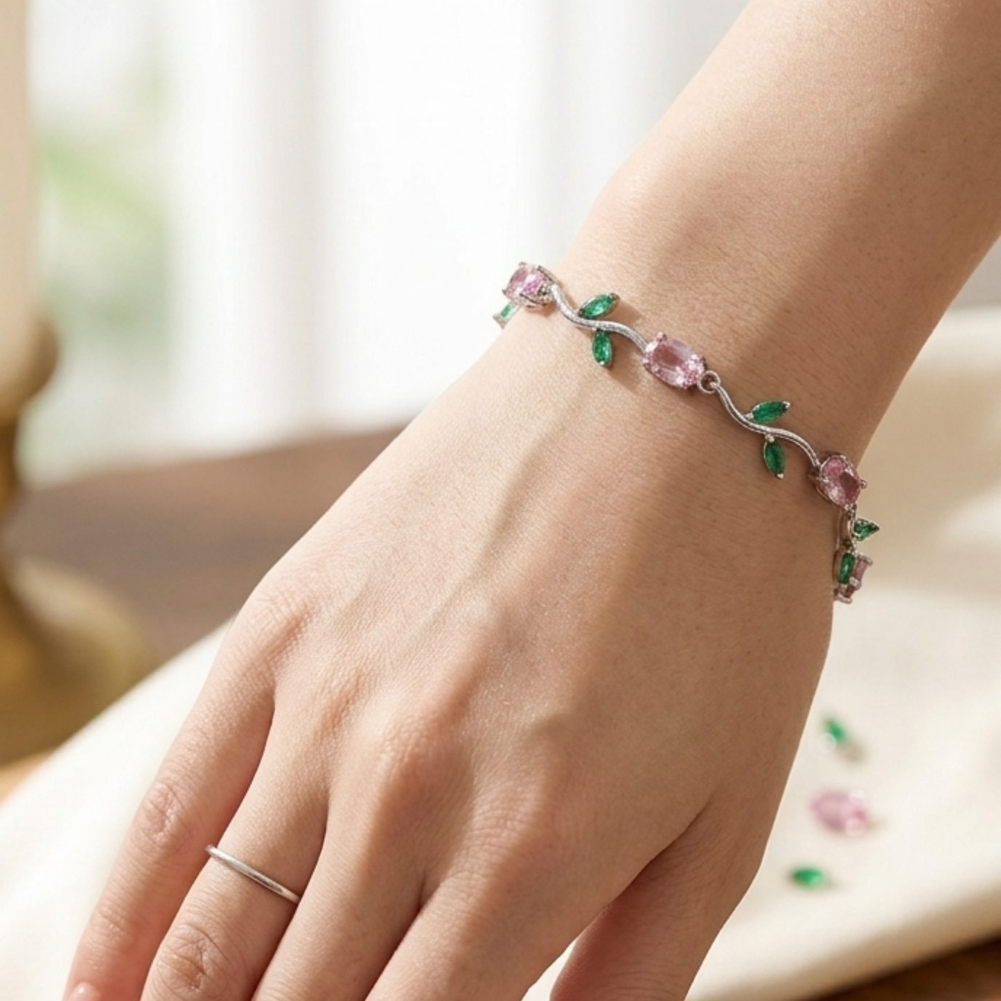 Silver Pink Tulip Bracelet