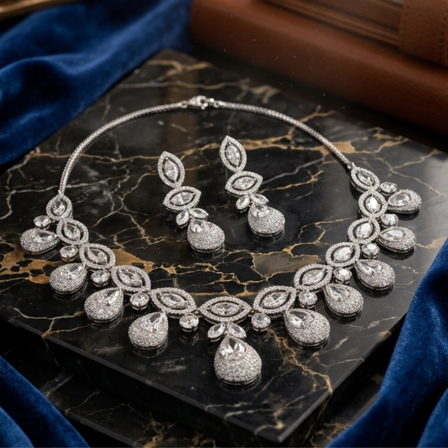 Luxury Diamond Look Statement Necklace Set