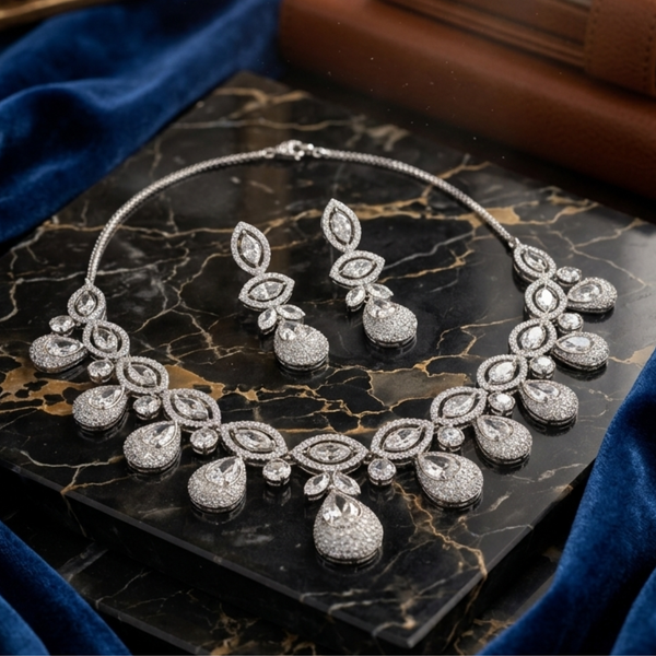 Luxury Diamond Look Statement Necklace Set