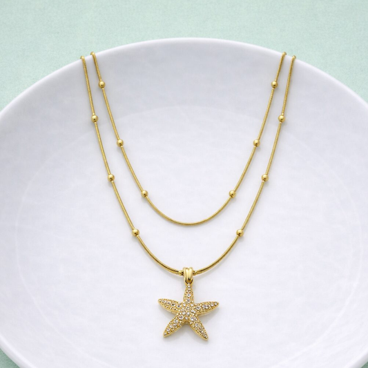 Gold Double-Layer Starfish Pendant